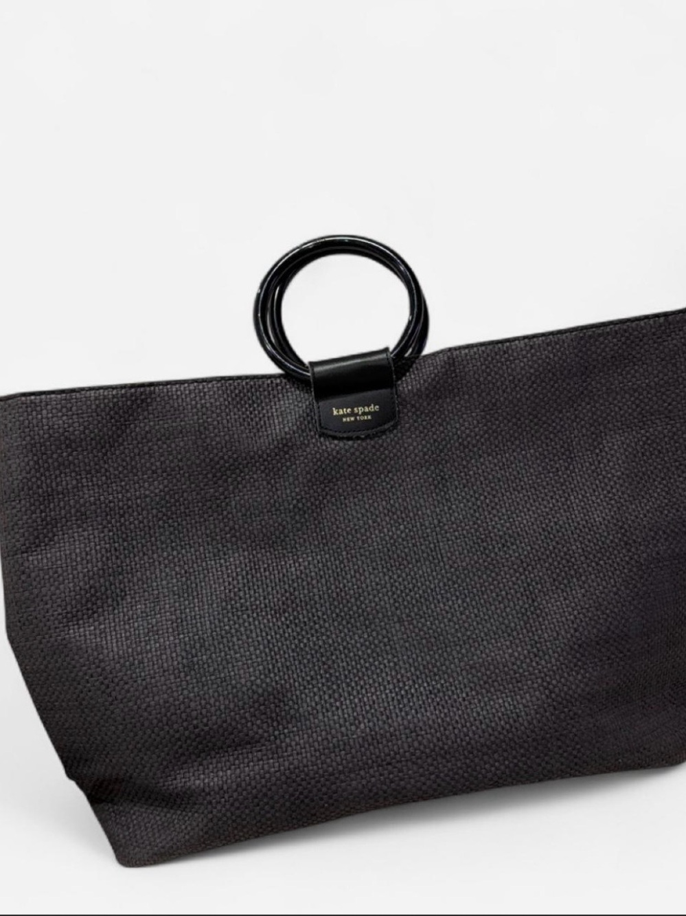 kate spade black ring-handle textured tote